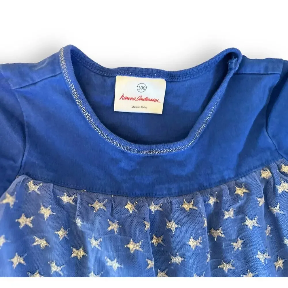 Hanna Andersson Blue Stars Tulle Dress Girls Ballet Size 100 4